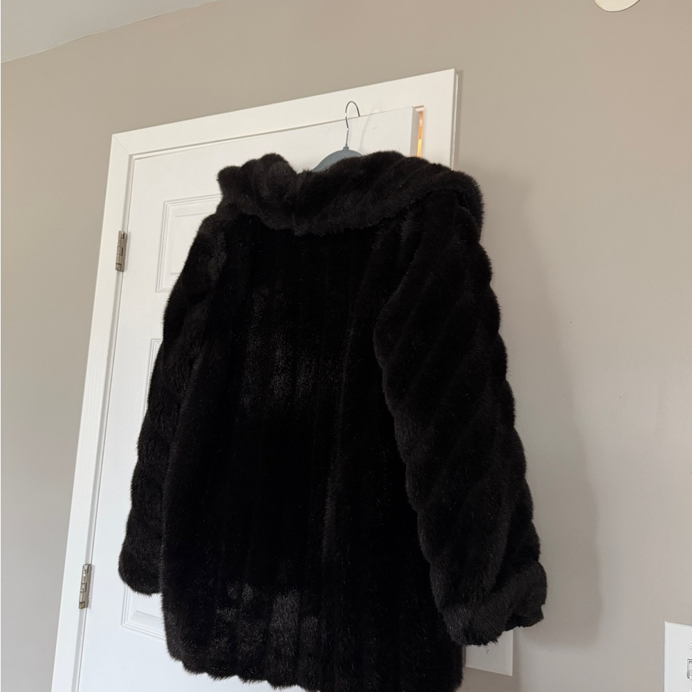 Monterey Fashion Faux Fur Black Coat Vintage Made in USA Size 14 - Picture 11 of 12
